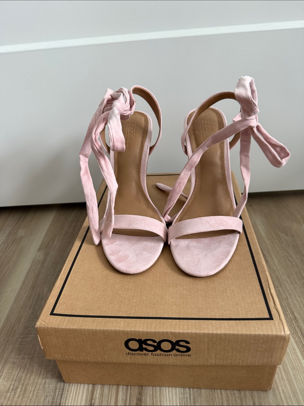 ASOS Henrietta Blush Tie-Ankle Suede Heeled Sandals, UK 7
